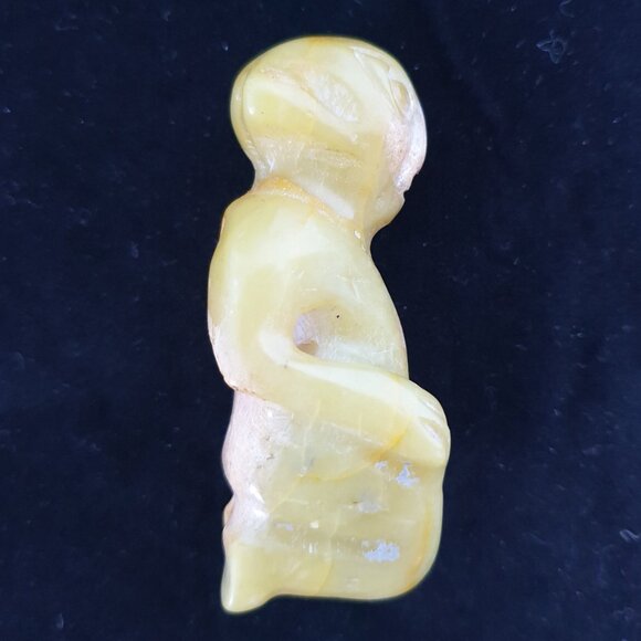 Vintage Hand Carved Genuine Yellow Jade Seated Monk Figurine - Picture 9 of 13